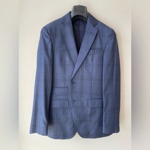 👔🔥Massimo Dutti Suit, navy window pane italian wool, blazer size 36, pants 31